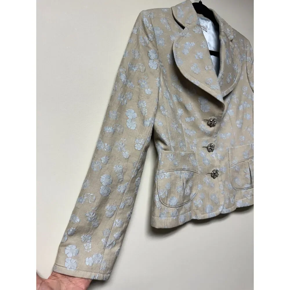 VTG - BANANA REPUBLIC Tan/Blue Floral Jacquard Blazer, Sz 6